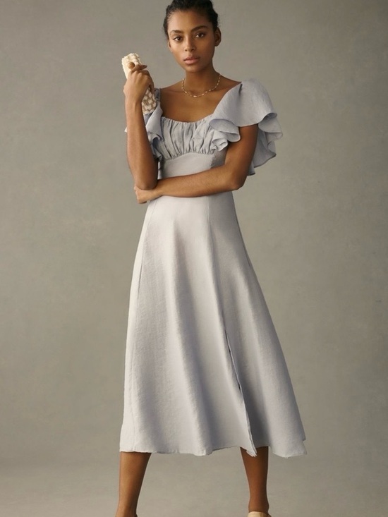 Nobody'S Child Dresses & Skirts - Dusty Blue Ruffle-Sleeve Midi Dress